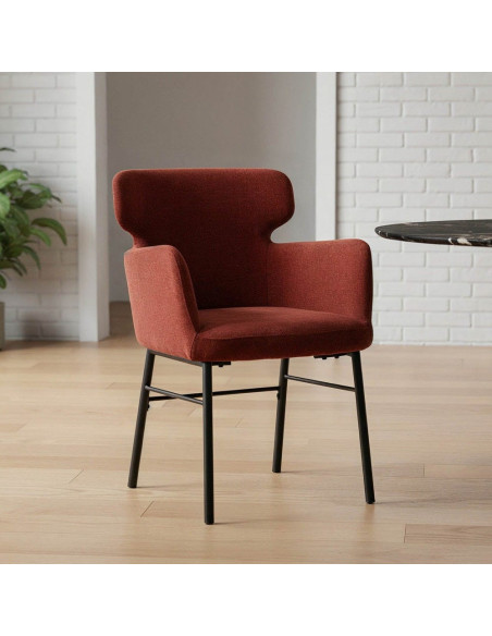Fauteuil de table moderne mid-century Tissu Rouge bordeaux Métal Noir Gavelo (Lot de 2) - 1