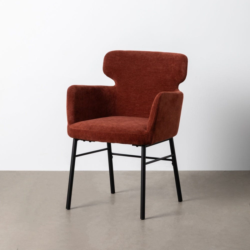 Fauteuil de table moderne mid-century Tissu Rouge bordeaux Métal Noir Gavelo (Lot de 2) - 2