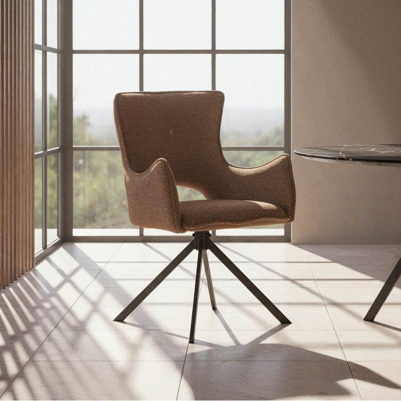 Fauteuil de table industriel chic Tissu Beige Métal Noir Ulrano (Lot de 2) - 1