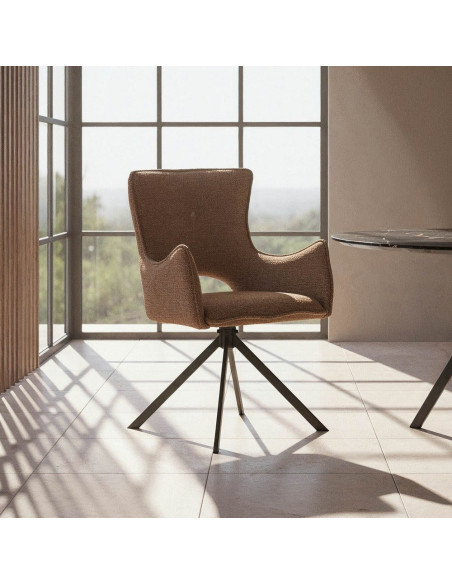 Fauteuil de table industriel chic Tissu Beige Métal Noir Ulrano (Lot de 2) - 1