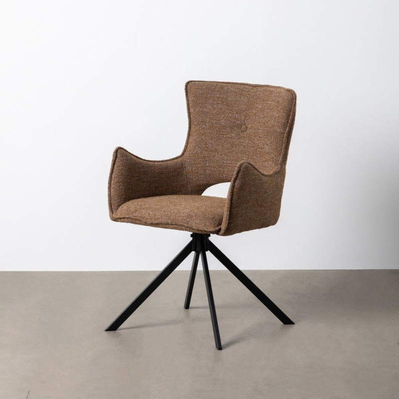 Fauteuil de table industriel chic Tissu Beige Métal Noir Ulrano (Lot de 2) - 2