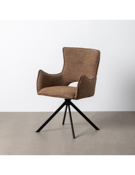 Fauteuil de table industriel chic Tissu Beige Métal Noir Ulrano (Lot de 2) - 2