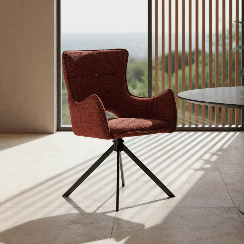 Fauteuil de table industriel chic Tissu Rouge bordeaux Métal Noir Ulrano (Lot de 2) - 1