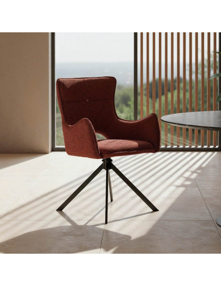 Fauteuil de table industriel chic Tissu Rouge bordeaux Métal Noir Ulrano (Lot de 2) - 1