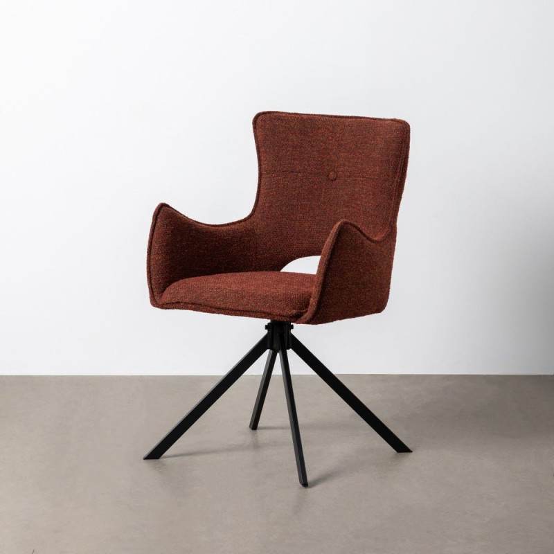 Fauteuil de table industriel chic Tissu Rouge bordeaux Métal Noir Ulrano (Lot de 2) - 2