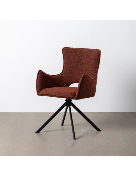 Fauteuil de table industriel chic Tissu Rouge bordeaux Métal Noir Ulrano (Lot de 2) - 2