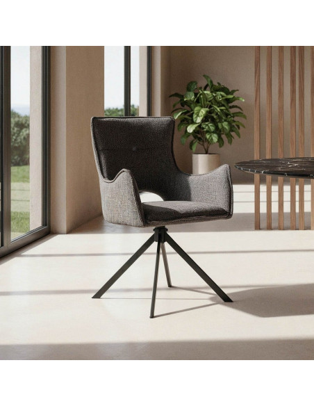 Fauteuil de table industriel chic Tissu Gris Métal Noir Ulrano (Lot de 2) - 1