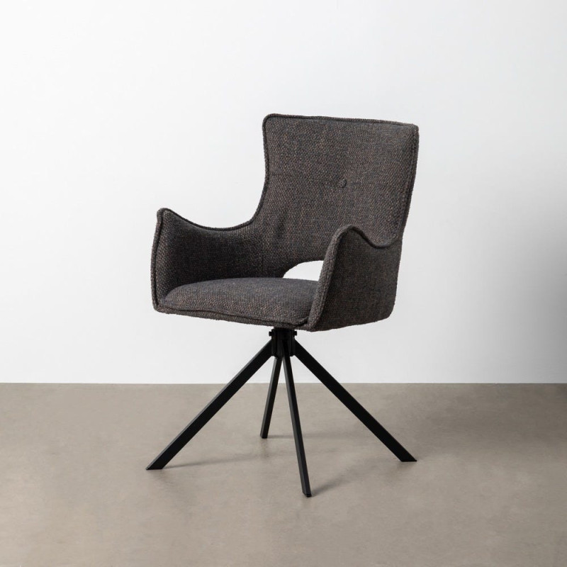 Fauteuil de table industriel chic Tissu Gris Métal Noir Ulrano (Lot de 2) - 2