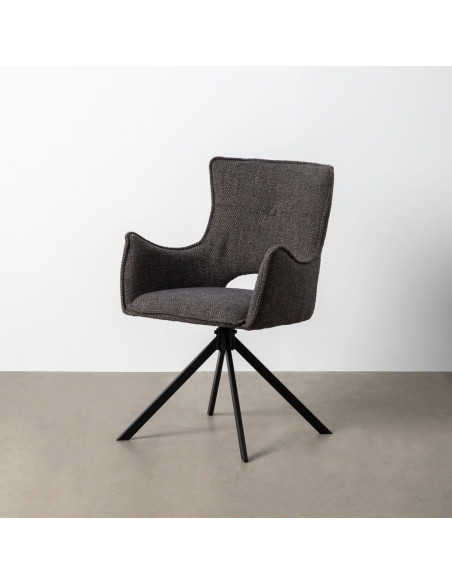 Fauteuil de table industriel chic Tissu Gris Métal Noir Ulrano (Lot de 2) - 2