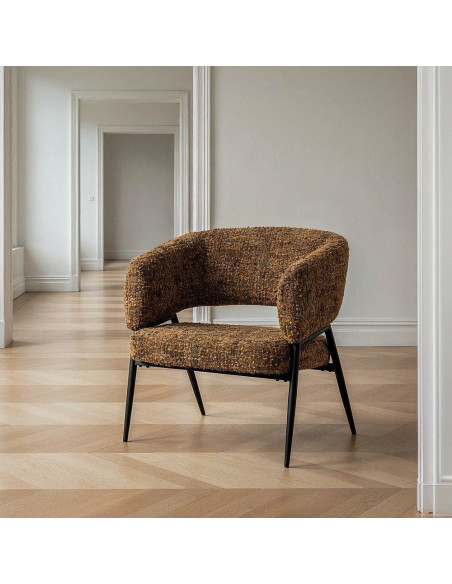 Fauteuil moderne Bouclette Tissu Marron Bouclé Métal Noir Savira (Lot de 2) - 1