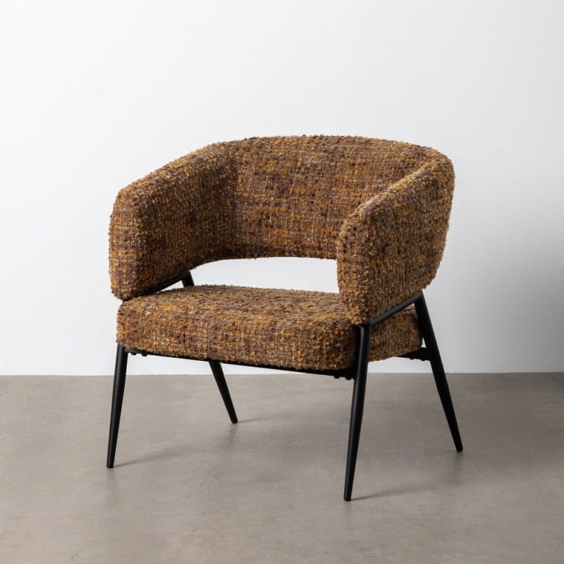 Fauteuil moderne Bouclette Tissu Marron Bouclé Métal Noir Savira (Lot de 2) - 2