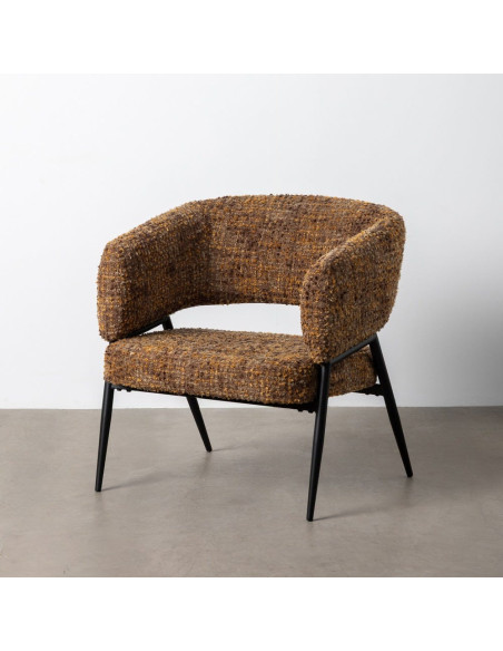 Fauteuil moderne Bouclette Tissu Marron Bouclé Métal Noir Savira (Lot de 2) - 2