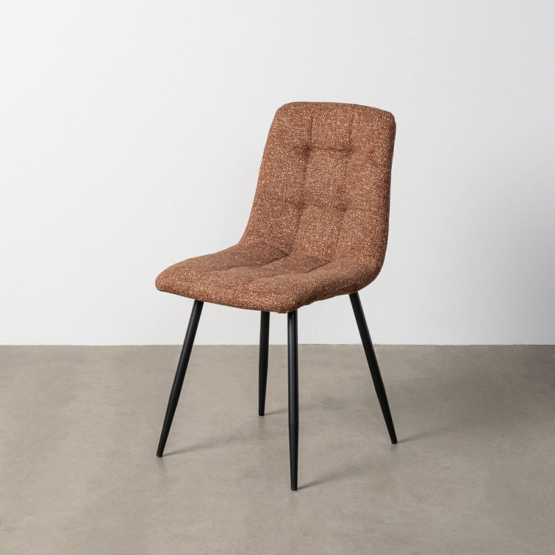 Chaise moderne matelassée en Tissu Ocre Chiné Métal Noir Isvian (Lot de 2) - 11