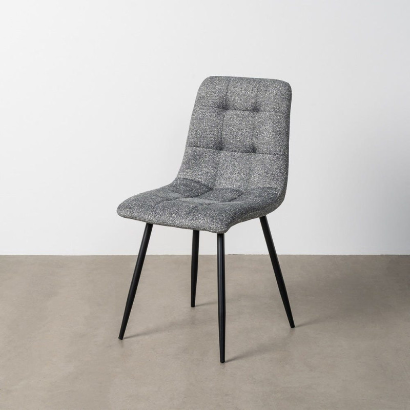 Chaise moderne matelassée en Tissu Vert Chiné Métal Noir Isvian (Lot de 2) - 11