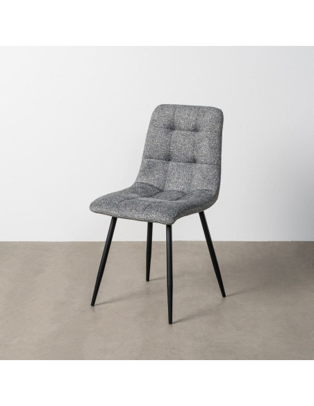 Chaise moderne matelassée en Tissu Vert Chiné Métal Noir Isvian (Lot de 2) - 11