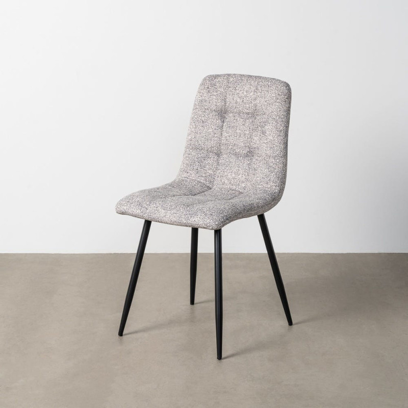 Chaise moderne matelassée en Tissu Gris blanc Chiné Métal Noir Isvian (Lot de 2) - 11