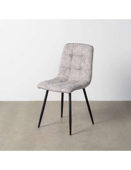 Chaise moderne matelassée en Tissu Gris blanc Chiné Métal Noir Isvian (Lot de 2) - 11