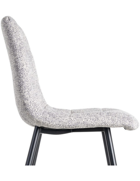 Chaise moderne matelassée en Tissu Gris blanc Chiné Métal Noir Isvian (Lot de 2) - 6