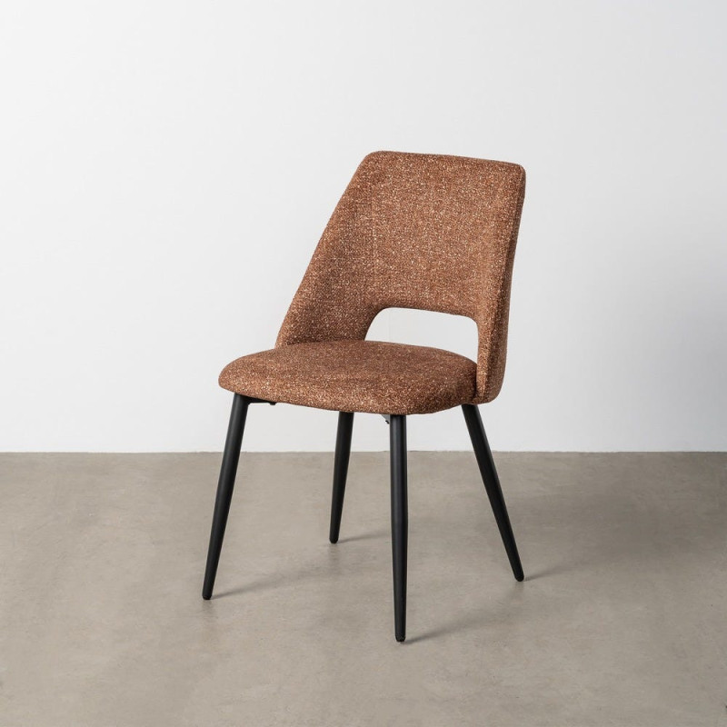 Chaise rétro chic en Tissu Ocre Chiné Métal Noir Norian (Lot de 2) - 11