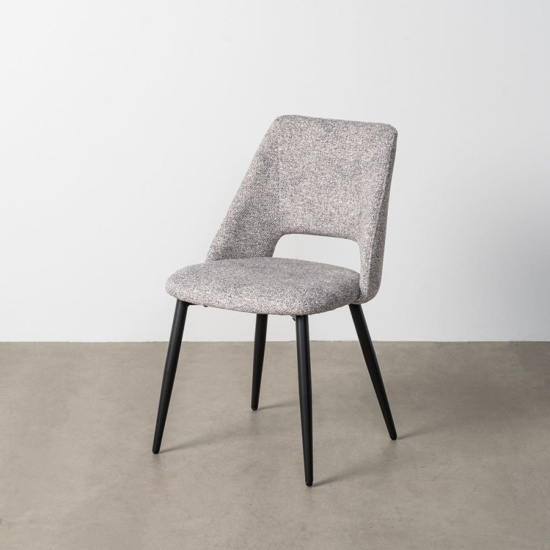 Chaise rétro chic en Tissu Gris blanc Chiné Métal Noir Norian (Lot de 2) - 11