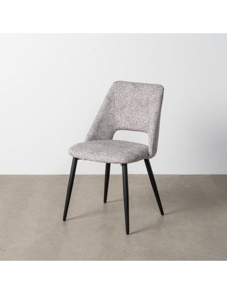 Chaise rétro chic en Tissu Gris blanc Chiné Métal Noir Norian (Lot de 2) - 11