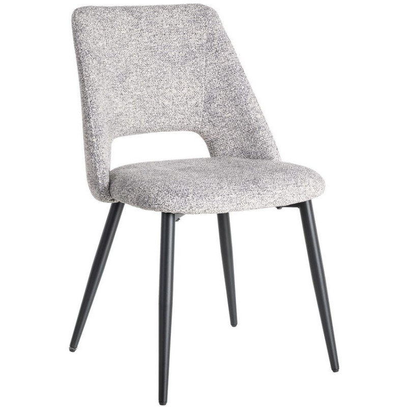 Chaise rétro chic en Tissu Gris blanc Chiné Métal Noir Norian (Lot de 2) - 1