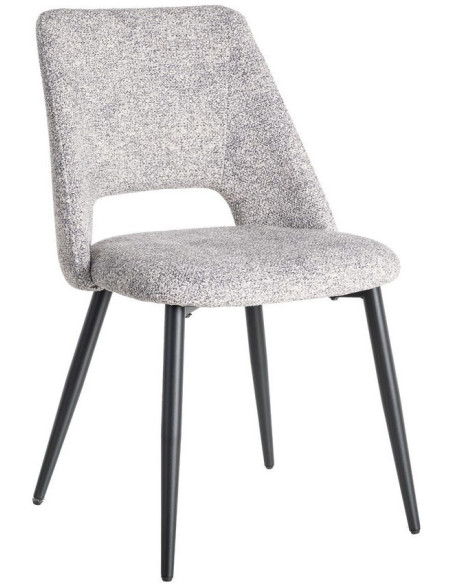 Chaise rétro chic en Tissu Gris blanc Chiné Métal Noir Norian (Lot de 2) - 1