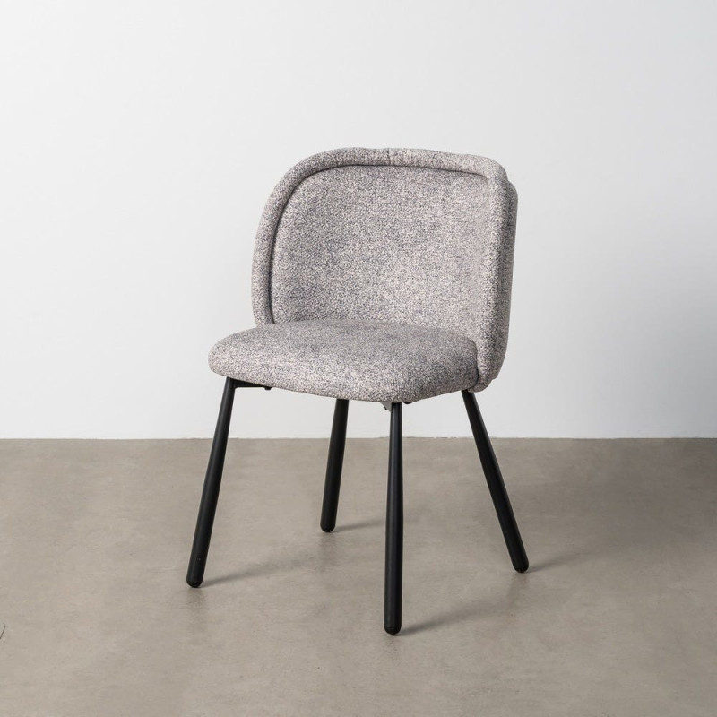 Chaise rétro dossier large en Tissu Gris blanc Chiné Métal Noir Tiriel (Lot de 2) - 11