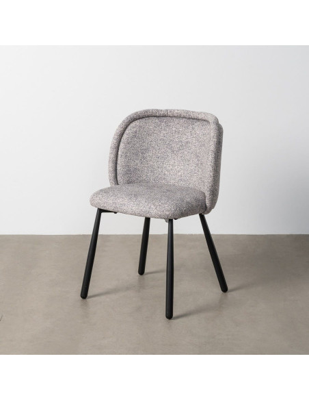 Chaise rétro dossier large en Tissu Gris blanc Chiné Métal Noir Tiriel (Lot de 2) - 11