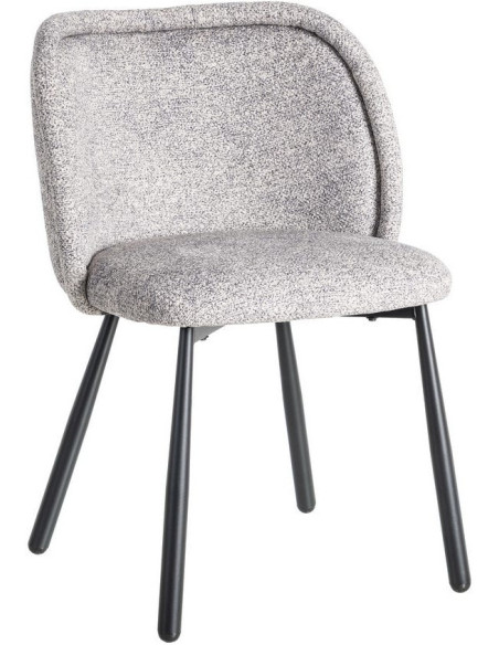 Chaise rétro dossier large en Tissu Gris blanc Chiné Métal Noir Tiriel (Lot de 2) - 1