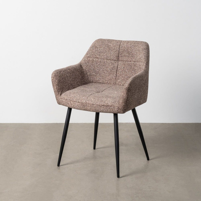 Fauteuil de table moderne chic en Tissu Vieux taupe Chiné Métal Noir Olvian (Lot de 2) - 11