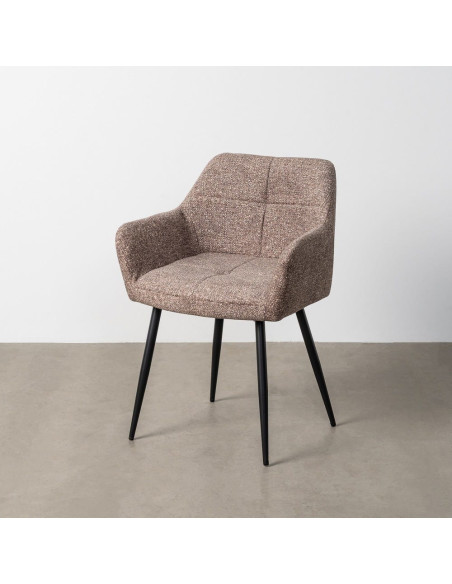 Fauteuil de table moderne chic en Tissu Vieux taupe Chiné Métal Noir Olvian (Lot de 2) - 11