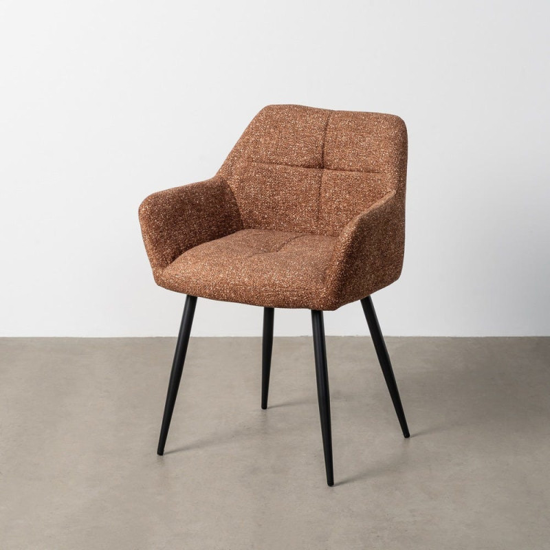 Fauteuil de table moderne chic en Tissu Ocre Chiné Métal Noir Olvian (Lot de 2) - 11