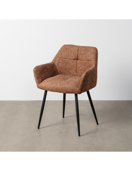 Fauteuil de table moderne chic en Tissu Ocre Chiné Métal Noir Olvian (Lot de 2) - 11