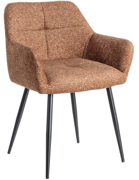 Fauteuil de table moderne chic en Tissu Ocre Chiné Métal Noir Olvian (Lot de 2) - 1