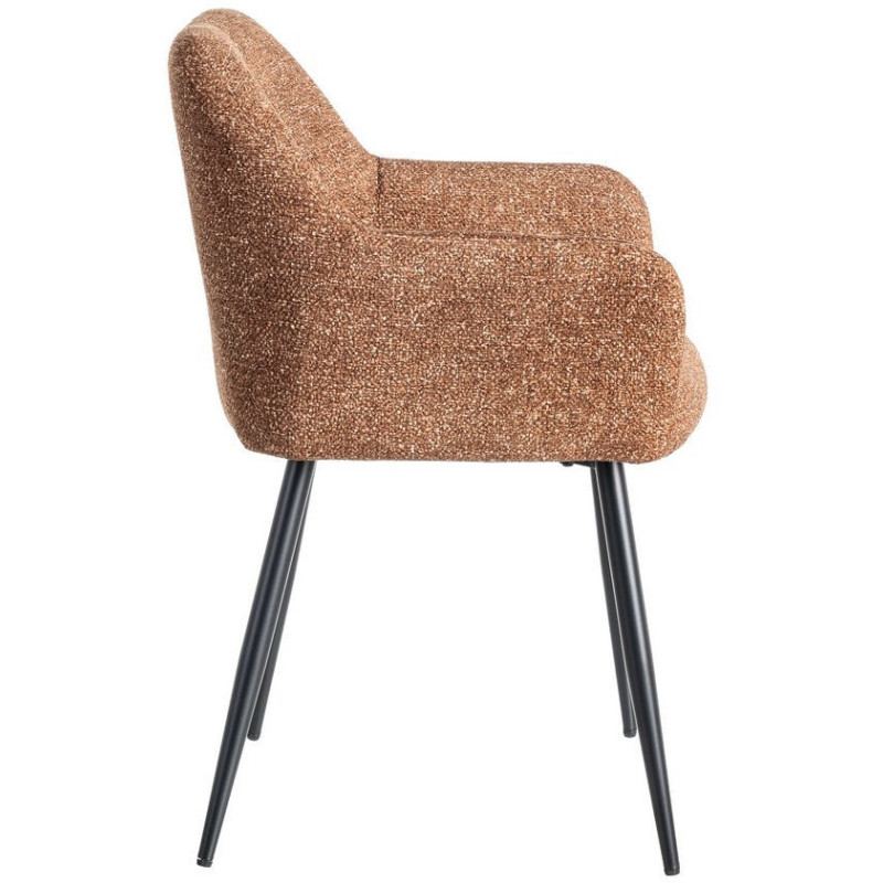 Fauteuil de table moderne chic en Tissu Ocre Chiné Métal Noir Olvian (Lot de 2) - 3