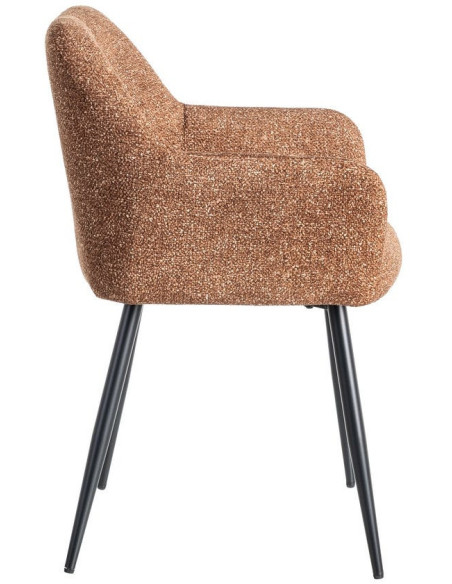 Fauteuil de table moderne chic en Tissu Ocre Chiné Métal Noir Olvian (Lot de 2) - 3