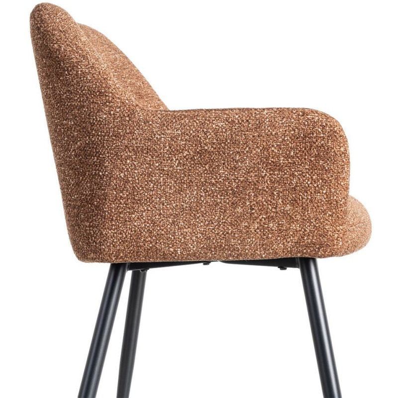 Fauteuil de table moderne chic en Tissu Ocre Chiné Métal Noir Olvian (Lot de 2) - 6