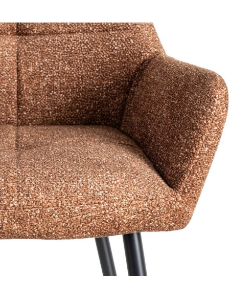 Fauteuil de table moderne chic en Tissu Ocre Chiné Métal Noir Olvian (Lot de 2) - 8