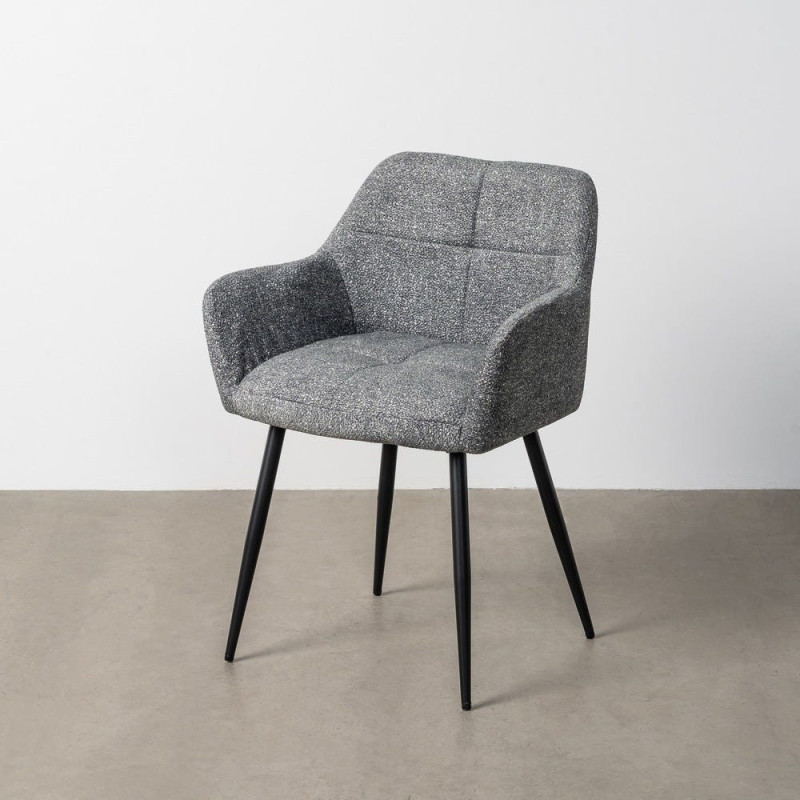 Fauteuil de table moderne chic en Tissu Vert Chiné Métal Noir Olvian (Lot de 2) - 11