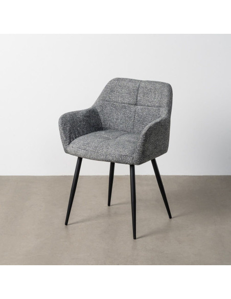 Fauteuil de table moderne chic en Tissu Vert Chiné Métal Noir Olvian (Lot de 2) - 11