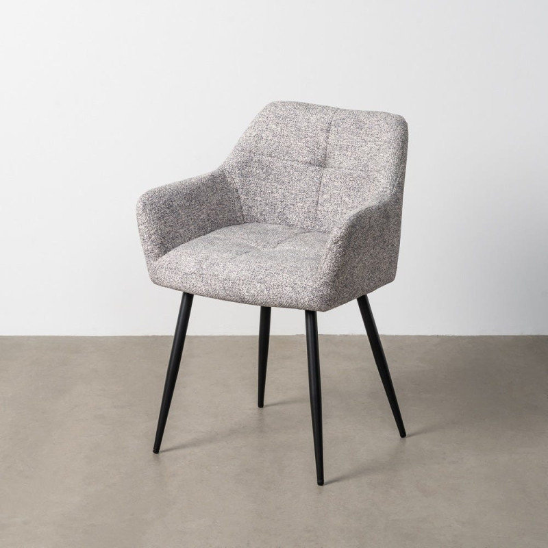 Fauteuil de table moderne chic en Tissu Gris blanc Chiné Métal Noir Olvian (Lot de 2) - 11