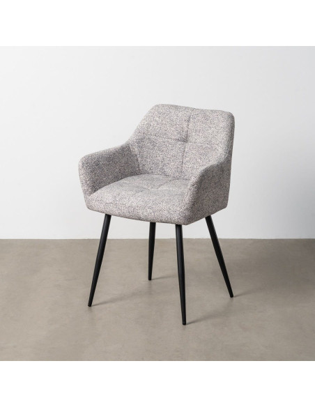 Fauteuil de table moderne chic en Tissu Gris blanc Chiné Métal Noir Olvian (Lot de 2) - 11