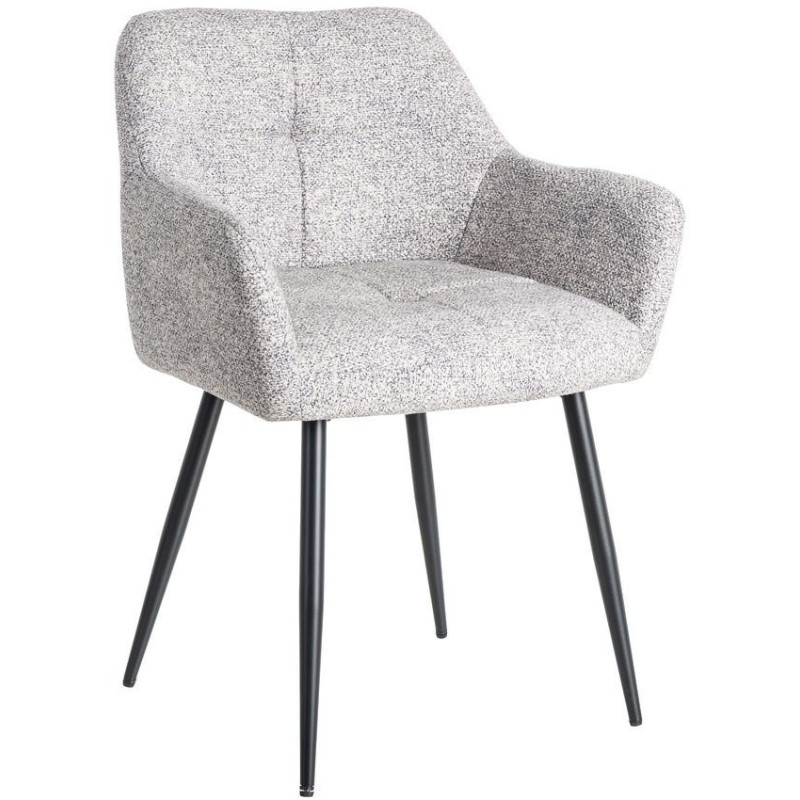 Fauteuil de table moderne chic en Tissu Gris blanc Chiné Métal Noir Olvian (Lot de 2) - 1