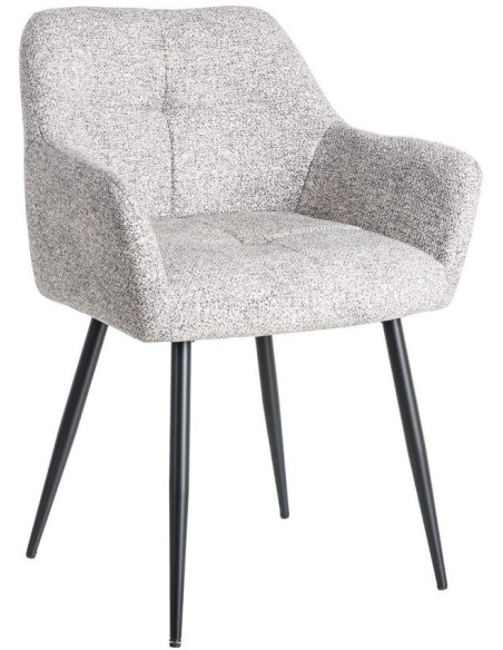 Fauteuil de table moderne chic en Tissu Gris blanc Chiné Métal Noir Olvian (Lot de 2) - 1