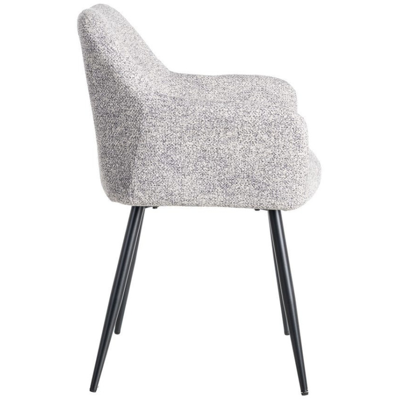 Fauteuil de table moderne chic en Tissu Gris blanc Chiné Métal Noir Olvian (Lot de 2) - 3