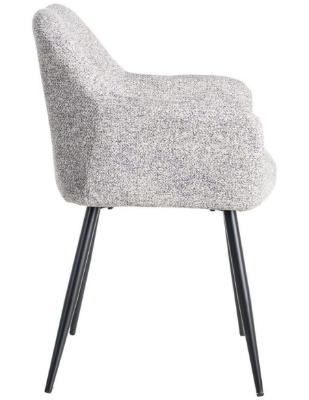 Fauteuil de table moderne chic en Tissu Gris blanc Chiné Métal Noir Olvian (Lot de 2) - 3