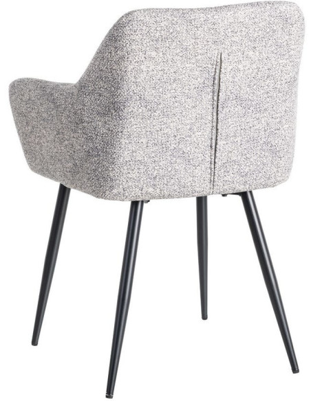Fauteuil de table moderne chic en Tissu Gris blanc Chiné Métal Noir Olvian (Lot de 2) - 4