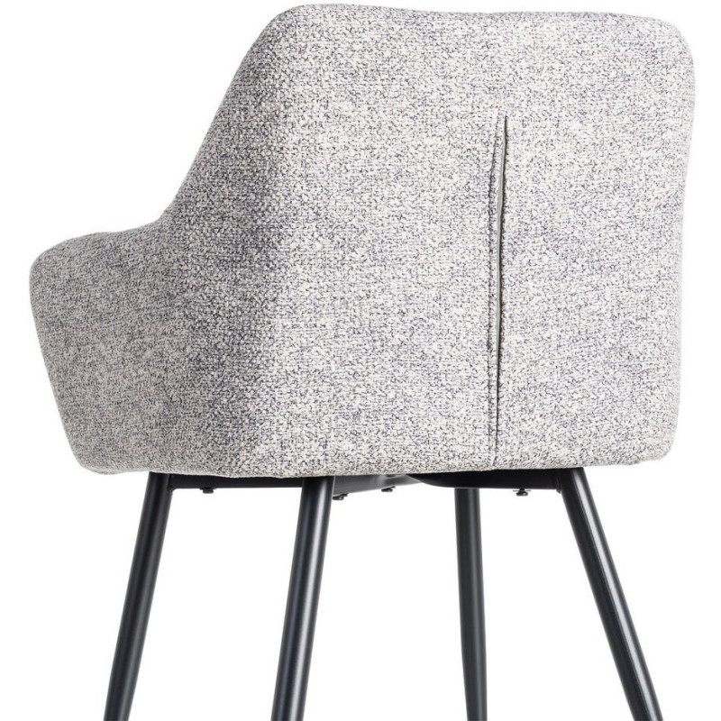 Fauteuil de table moderne chic en Tissu Gris blanc Chiné Métal Noir Olvian (Lot de 2) - 5