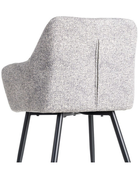 Fauteuil de table moderne chic en Tissu Gris blanc Chiné Métal Noir Olvian (Lot de 2) - 5